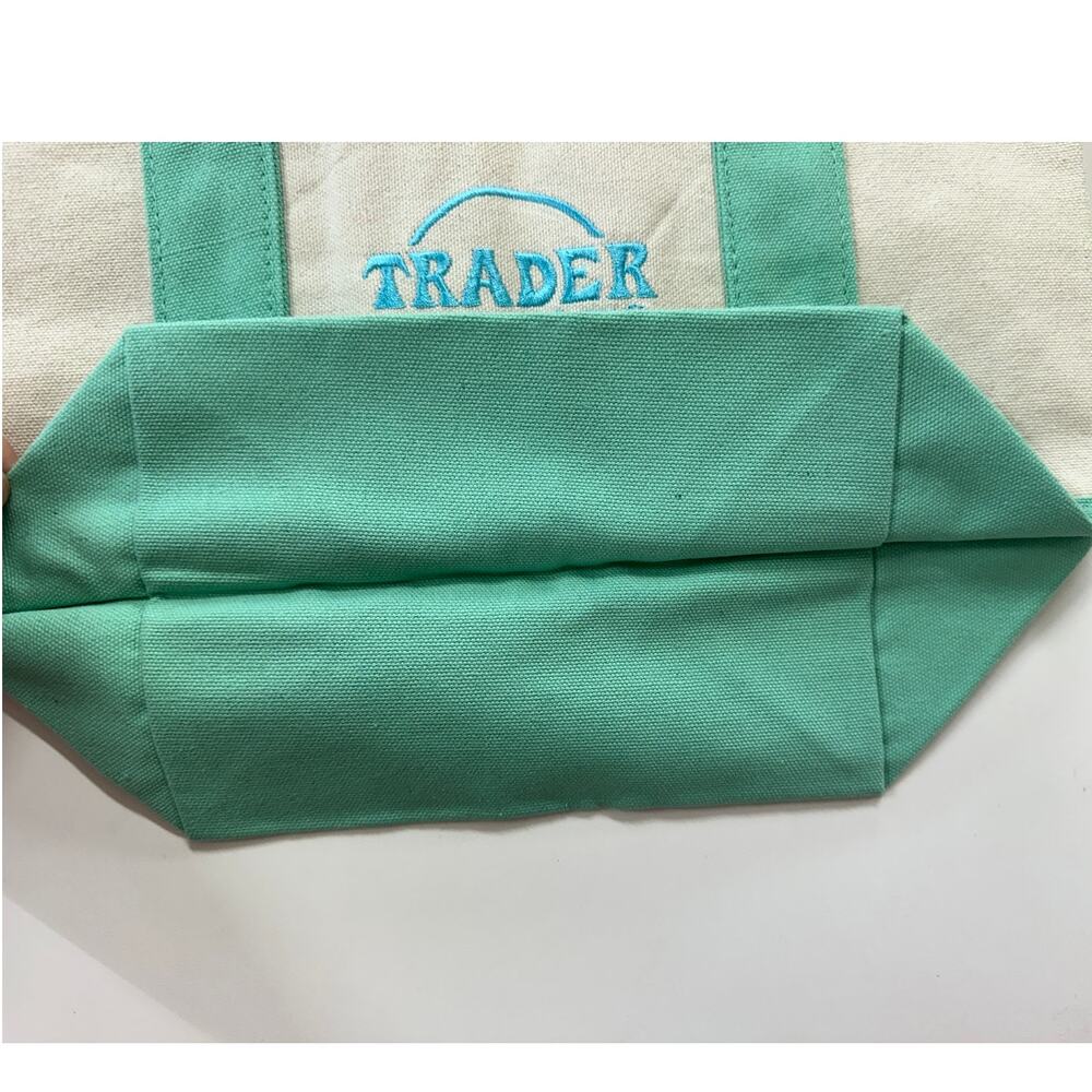 Trader Joe's Mini Pastel Canvas Tote Bag Mint Green Limited Edition - Picture 7 of 9